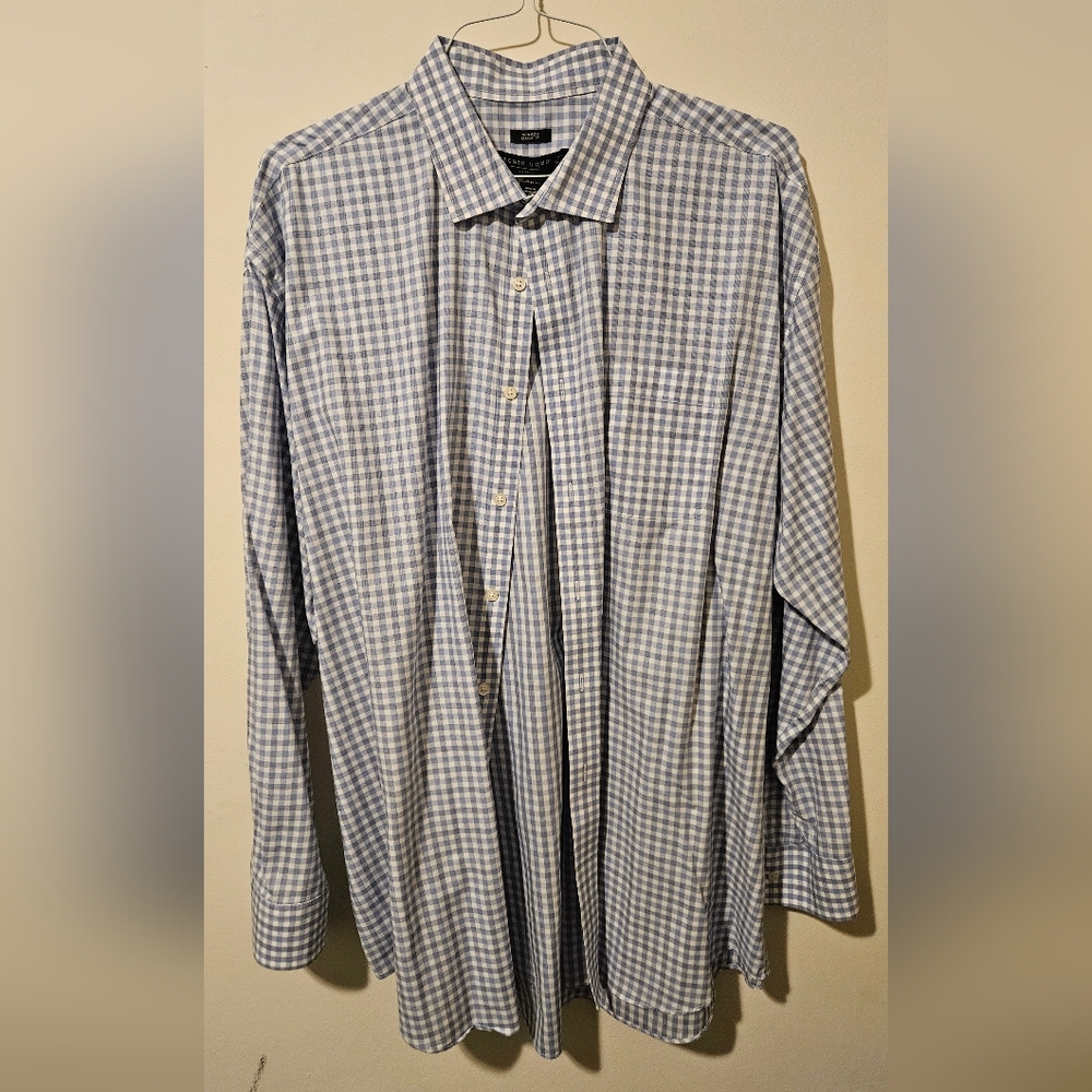 Pronto Uomo Light Blue Checkered Button Down Shirt 18 1/2 36/37
